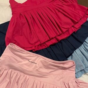 Set of 4 Gold Hinge Women's Mini Pleated Skirts Pink and Blue